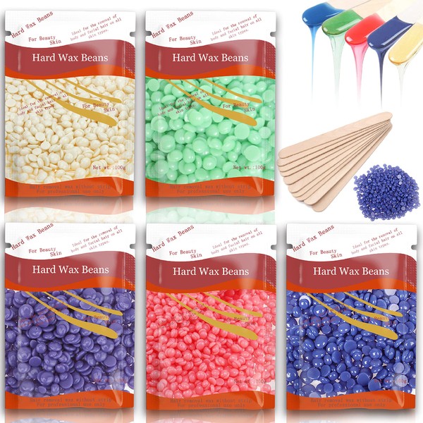 SULLMAR Wax Beads,Hard Wax Beads,Wax for Painless Hair Removal Includes Hard Wax Beads and 5 Wax Applicator Sticks (17.5 oz Wax Beads)