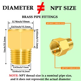 HONSNKS 4 PCS Brass Pipe Fitting 3/8" NPT Female Thread Pipe x 3/8" NPT Male Thread Pipe Reducer Adapter Hose NPT Brass Connector