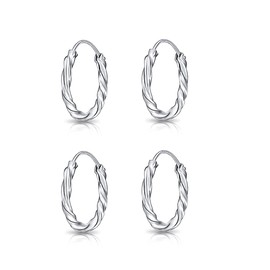 DTPsilver - 2 pairs of earrings - small round hoop earrings twisted - 925 sterling silver, yellow gold plated or rose gold plated - helix/tragus/cartilage - thickness 1.8 mm - diameter 12 mm, Sterling