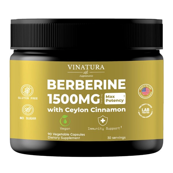 VINATURA Berberine 1500mg - Berberine Supplement with Ceylon Cinnamon, Max
