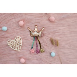 Summer Crystal Sparkling Sequins Crown With Tassels Hair Clips For Girls - Stylish Hair Accessories for Everyday, Birthday and Parties (3Pcs Crown Tassels BCM)