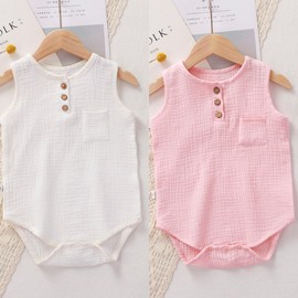 Yanmucy Baby Girls Cotton Rompers Newborn Soft Sleeveless Bodysuit Summer Baby Boy Jumpsuit Overall Outfits 0-18 Months （Pack of 2 (white+pink, 9-12 Months)