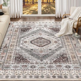 5x7 Area Rugs for Living Room: Large Stain Resistant Washable Non-Slip Backing Rugs for Bedroom Under Dining Table Printed Vintage Home Office Indoor Floor Decor Big Carpet Floral-Grey Brown