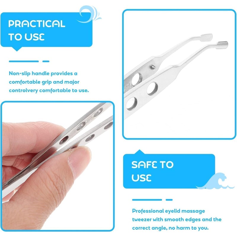 Meibomian Gland Expressor, Stainless Steel Eyelid Massage Tweezers Professional Face