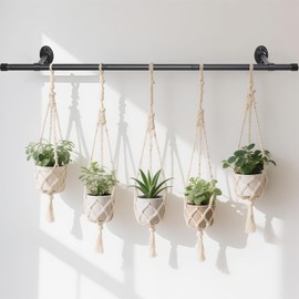 Ihomepark Plant Hanging Rod 59”, Plant Rod for Hanging Plants Indoor, Vertical Planter Hnaging for Wall Mount Window or Ceiling, Black