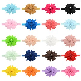 Dokpav Baby Headbands, Pack of 20 Elastic Hair Bands with 4.3 Inch Hair Bow Hair Band for Babies Girls