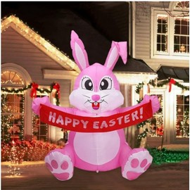 Easter Inflatable Outdoor Decorations 5 ft Tall Easter Bunny with Build-in LEDs