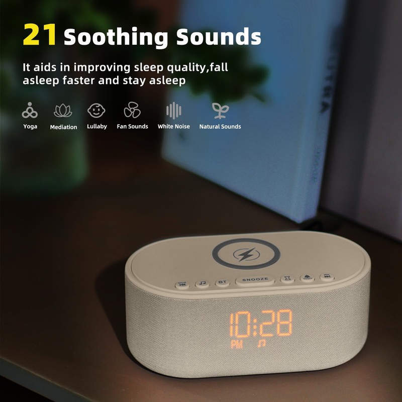Sound Machine Alarm Clock for Bedrooms: Bluetooth 10W Stereo Sound