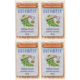 Auromere Ayurvedic Neem Toothpicks - Vegan, Natural, Non GMO, Made from Birchwood (100 Count), 4 Pack
