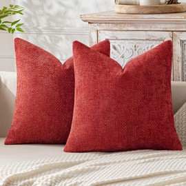 MIULEE Pack of 2 Red Decorative Pillow Covers 18x18 Inch Soft Chenille Couch Throw Pillows Farmhouse Cushion Covers for Home Decor Sofa Bedroom Living Room