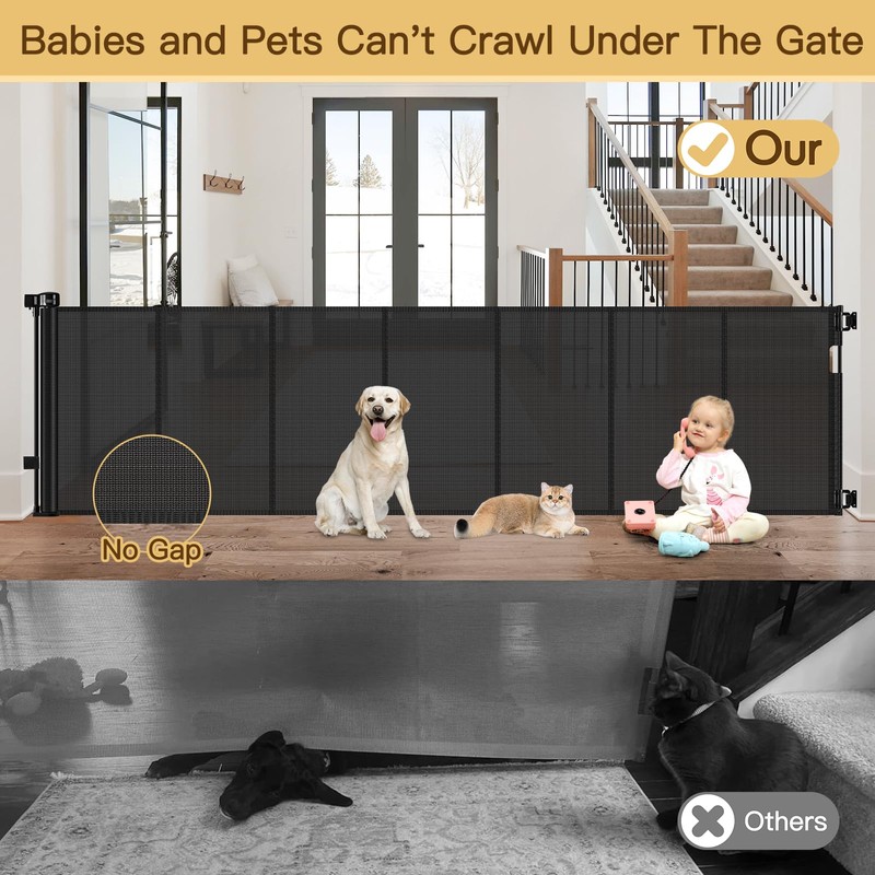 Reinforced 120 Inch Retractable Baby Gates Extra Wide Baby Gate