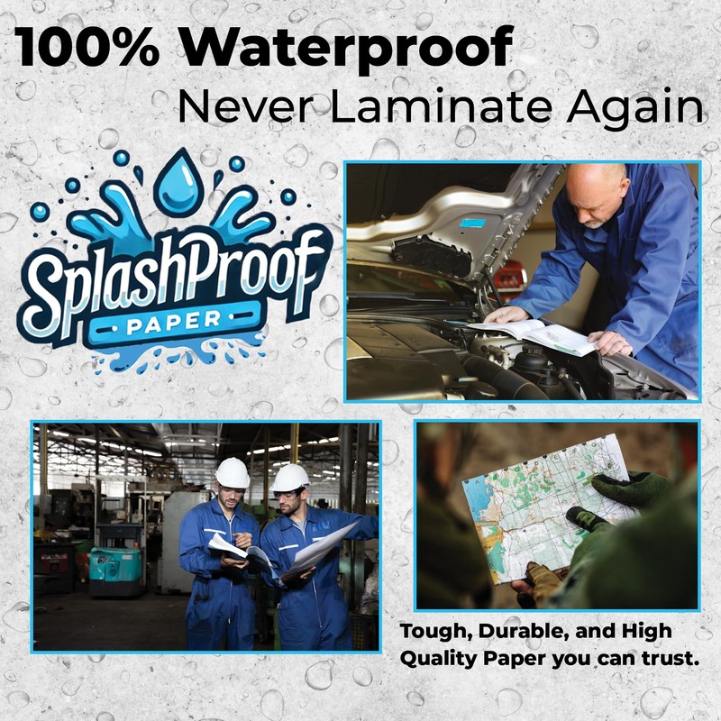 SplashProof Printer Paper - 8.5" x 11", 10 Mil Waterproof