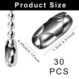 30 Pcs Replacement Roller Blind Chain Connectors, 4.5mmStainless Steel Ball Chain Connectors Cord Roller, Vertical Roman Roller Connector Clips, Beaded Pull Chain Extension Matching Connectors