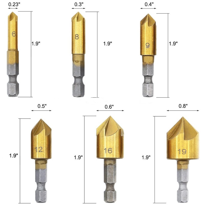 Woodworking Drilling or Chamfer tool,8PCS 5/8" 1/2" 3/8" 1/4" Wood