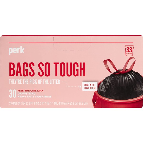 Perk PK56747 33 Gallon Trash Bag, Low Density 1.1 Mil, Black