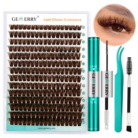 GEMERRY Brown Lash Extension Kit 30D/40D/60D/80D/100D/200D D Curl Lash Clusters Kit Lash Bond and Seal Lash Extension Kit DIY Eyelash Extensions Kit at Home Cluster Lashes Kit Beginners (80D,10-18mm)