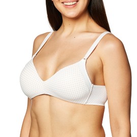 Warner's Women's Cloud 9 Super Soft Wireless Lift Comfort Bra RN2771A, White/Toasted Almond Pindot, 36A
