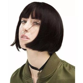 Reecho Peluca Negro Marrón Liso 28 Cm Con Fleco Reecho