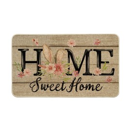 Artoid Mode Home Sweet Home Bunny Flowers Easter Doormat, Home Decor Low-Profile Switch Rug Door Mat Floor Mat for Indoor Outdoor 17x29 Inch