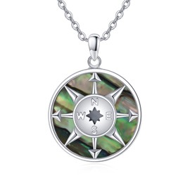 TANGPOET Compass Necklace 925 Sterling Silver Abalone Pendant Necklace Jewellery Gifts for Women Ladies, Sterling Silver, Moonstone
