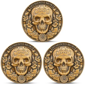 3 Pack-Memento Mori Coin - Skull & Tree of Life Design, Memento Vivere Theme, Display Case Included, Ideal for Enthusiasts and Gifts (Single Coin)
