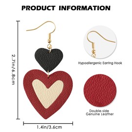 URIZZD Heart Earrings Dangle for Women, Hypoallergenic Earrings Drop Trendy Gift for Her (Red Black and White)