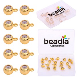 BEADIA 18K Gold Plated Stopper Beads 6mm 20pcs Insert Silicon Round with Ring Length Adjust Spacer Beads for Jewelry Making Findings