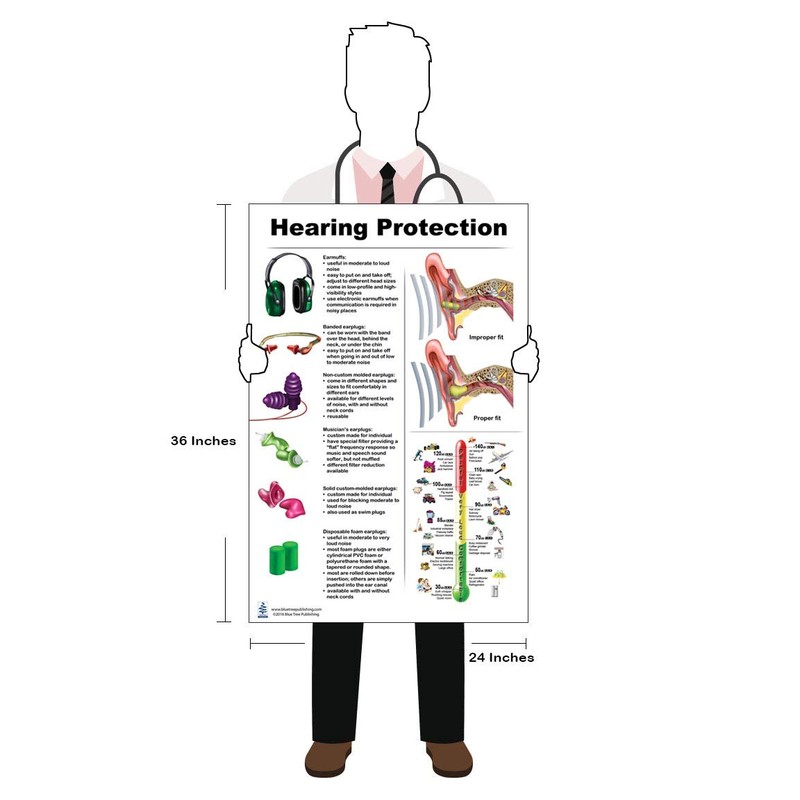 Blue Tree Publishing Hearing Protection Poster 24x36inch, Molded Ear Plug,