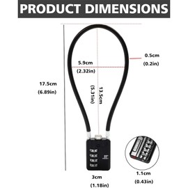 RESET-204 (2 Pack) 4 Digit Combination Padlock with 12 in (30 cm) Cable, Chain Lock, Rope Lock, Cable Lock for Trash Can Lid, Locker, Gym Locker, Luggage, Gun, Trigger, Helmet, 5 mm Diameter, Black