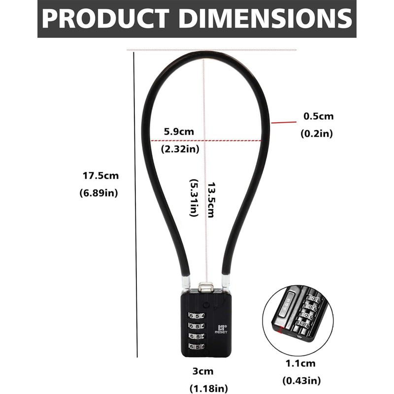 RESET-204 (2 Pack) 4 Digit Combination Padlock with 12 in