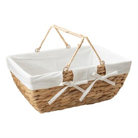 JJSQ Water Hyacinth Picnic Basket with Lining Wicker Garden Harvest Gathering Vegetables Basket Storage Basket for Grocery, Outdoor, Natural (Water Hyacinth)