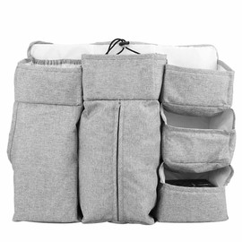 MultiFunctional Baby Bed Hanging Storage Bag Baby Crib Bedside Diaper Botttle Organizer(Gray )