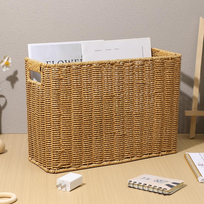 PRETYZOOM Rattan Storage Box with Handles 15 Inch Woven Basket