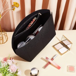 PH PandaHall Purse Organizer Insert, 1.1 x 0.9 x 0.5 Inch Felt Bag Organizer Shell Tote Organizer with Zipper and Pockets for Women Tote Purse Liner Purse in Purse Shaper Handbag, Black