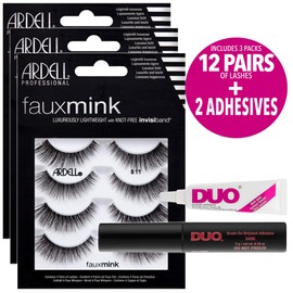 Ardell Multipack Lashes Faux Mink 811-12 pairs & duo Brush eyelash glue Dark - 2 Packs, 5 Count