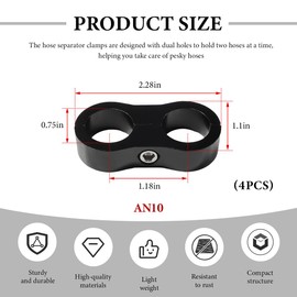 DXNQ 4PCS 10AN Hose Separator Clamp, Fuel Line Mounting Clamp Aluminum Hose Separator with Hex Wrench, Hose Fitting Adapter Divider for 5/8 Fuel Hose Oil Line Brake Line Water Pipe