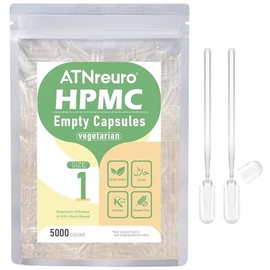 ATNreuro Size 1 Empty Vegan Capsules with 2 Micro Spoons - 5000 Count Empty Vegetarian Capsules - Empty Pill Capsules for Powders Supplements