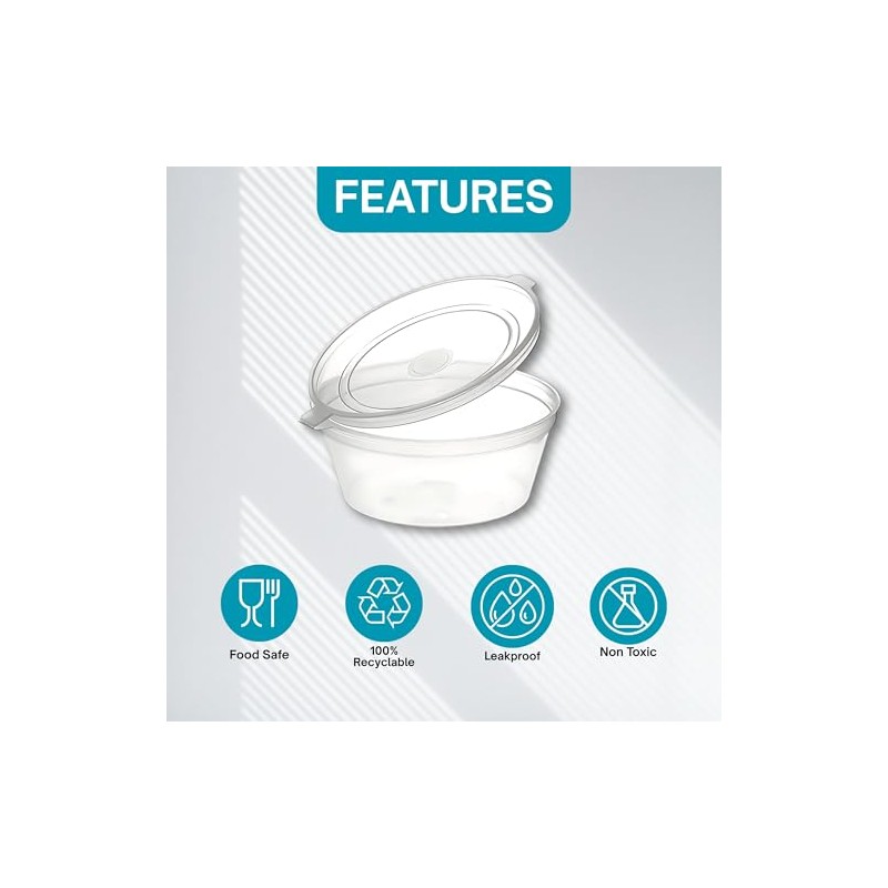 Somwell - 100pcs x 2oz Clear Round Hinged Pots With