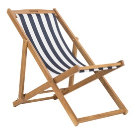 Safavieh PAT7040A-SET2 Outdoor Collection Loren Teak, White Foldable Sling Adirondack Chair, Natural/Navy Stripe