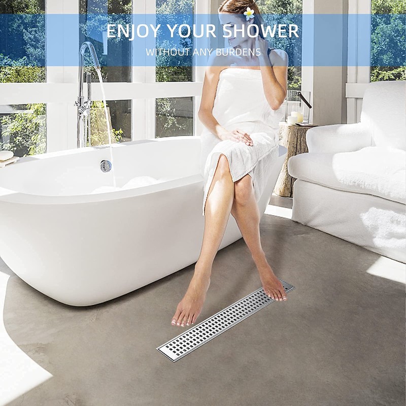 ZEKOO Linear Shower Drain 24 Inch Brushed Nickel,304 Stainless Steel