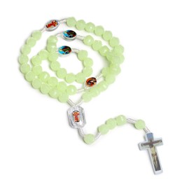 Misright Glow in Dark Cross Rosary Necklace Prayer Beads Jewelry Charm Decoration for Birthday Wedding Festival Decoration