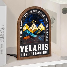 ACOTAR Velaris City of Starlight Wooden Bookshelf Sign, Acotar Merch, Bookish Items Book Shelf Decor, Gifts for Book Lovers Women, Bookish Gifts for Women, A Court of Thorns and Roses Merch (Color)