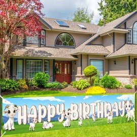 SHADOAMP Goat Birthday Party Decorations, Goat Sheep Happy Birthday Yard Sign Banner Front Door Sign Polyester 118 x 19 Inches for Farm Animal Theme Yard Decorations Outdoor Indoor Party Supplies