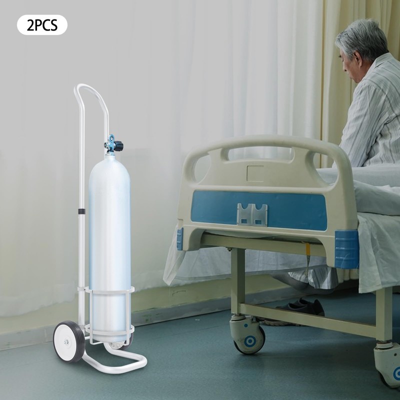 2 PCS Oxygen Cylinder Cart, Portable Rolling Oxygen Tank Cart