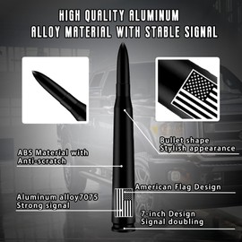 Car Bullet Antenna with Valve Stem Caps for GM Chevy Silverado 1500 2500 3500 HD Avalanche Ford F Series F150 F250 GMC Sierra 1500 2500 3500 Denali Heavy Truck Accessories (Black)- 7inch- America Flag