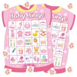 TENDFINE 24 Player Baby Shower Bingo Cards - Pink Newborn Baby Bingo Party Activity Supplies