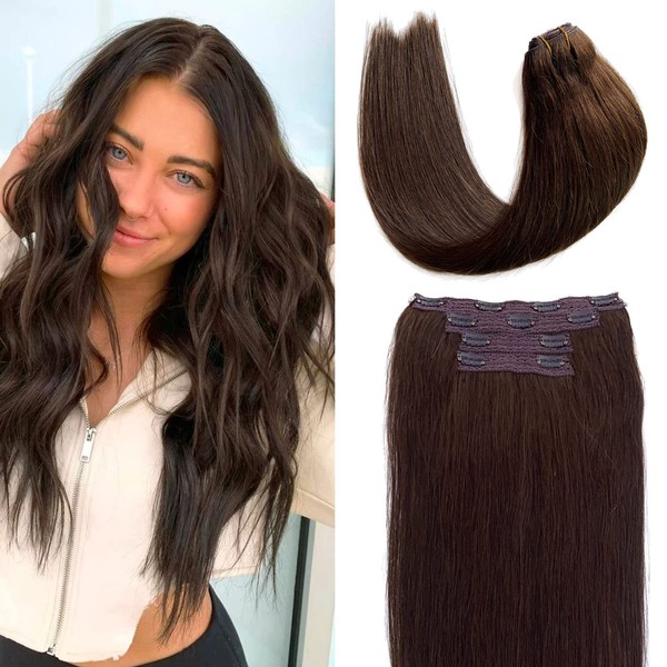 Real Human Hair Clip in Hair Extensions, Dark Brown Remy
