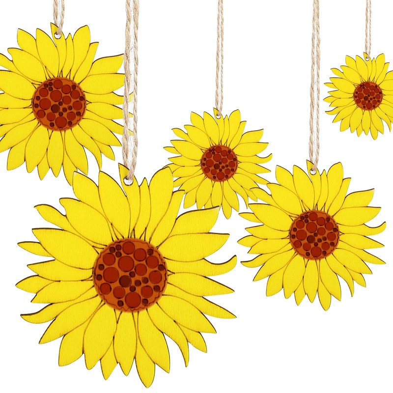 10pcs Unfinished Wood Cutouts Sunflower Wood Shapes Pieces Discs Slices
