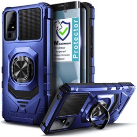 NZND Designed for TCL 40 XE 5G Case (Verizon) /TCL 40 X 5G (T609M) Case with Tempered Glass Screen Protector, [16FT Military Grade Drop Tested] Full-Body Protective Ring Holder Cover (Blue)