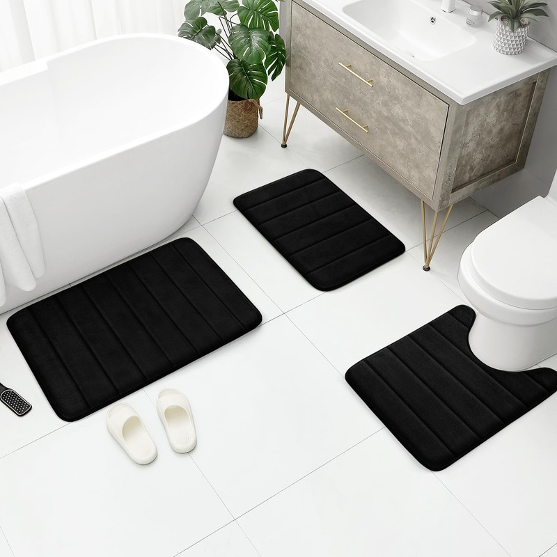 BYSURE BYSURE Black Memory Foam Bathroom Rug Set 3 Piece,